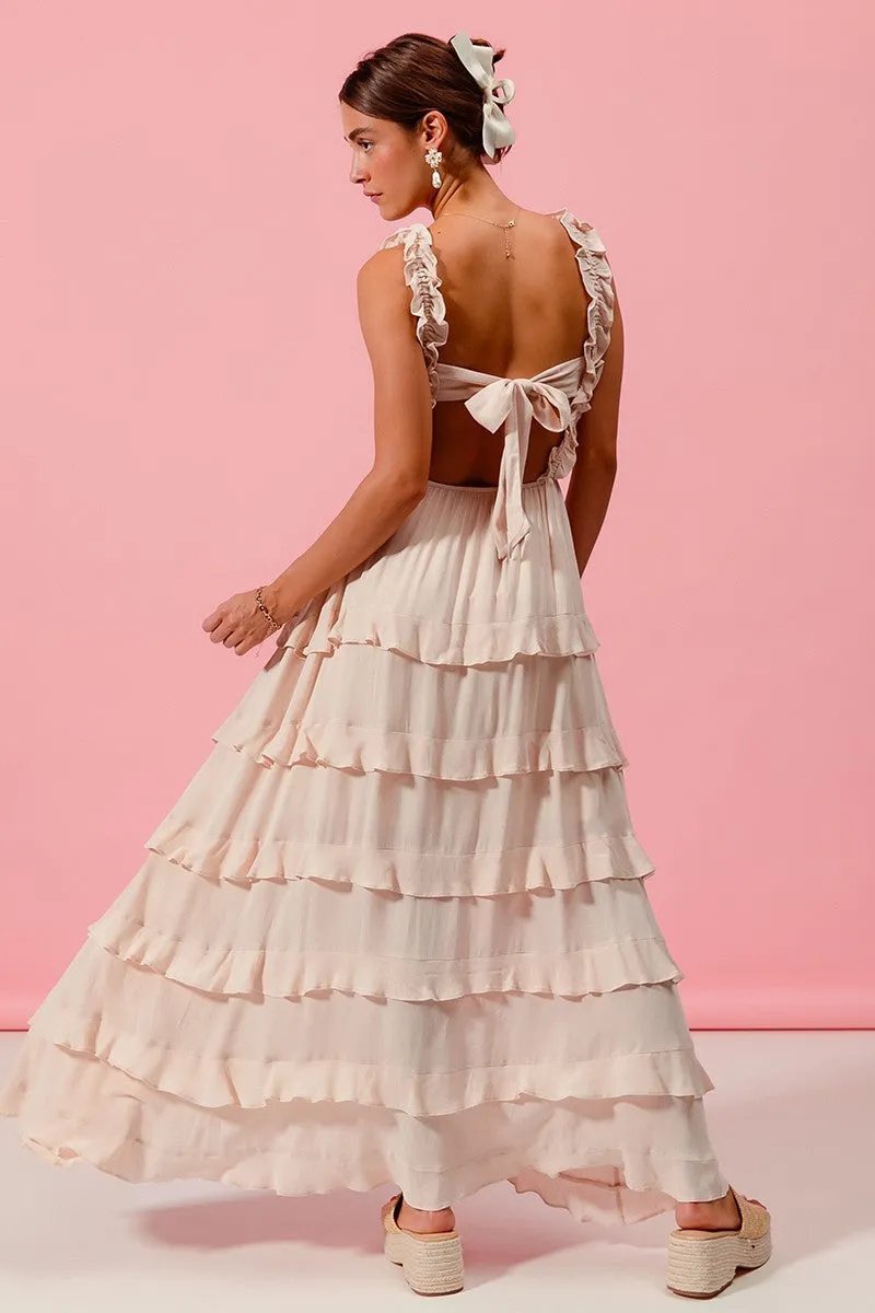 SMOCKED RUFFLE TIER MAXI DRESS WITH OPEN BACK (C28)